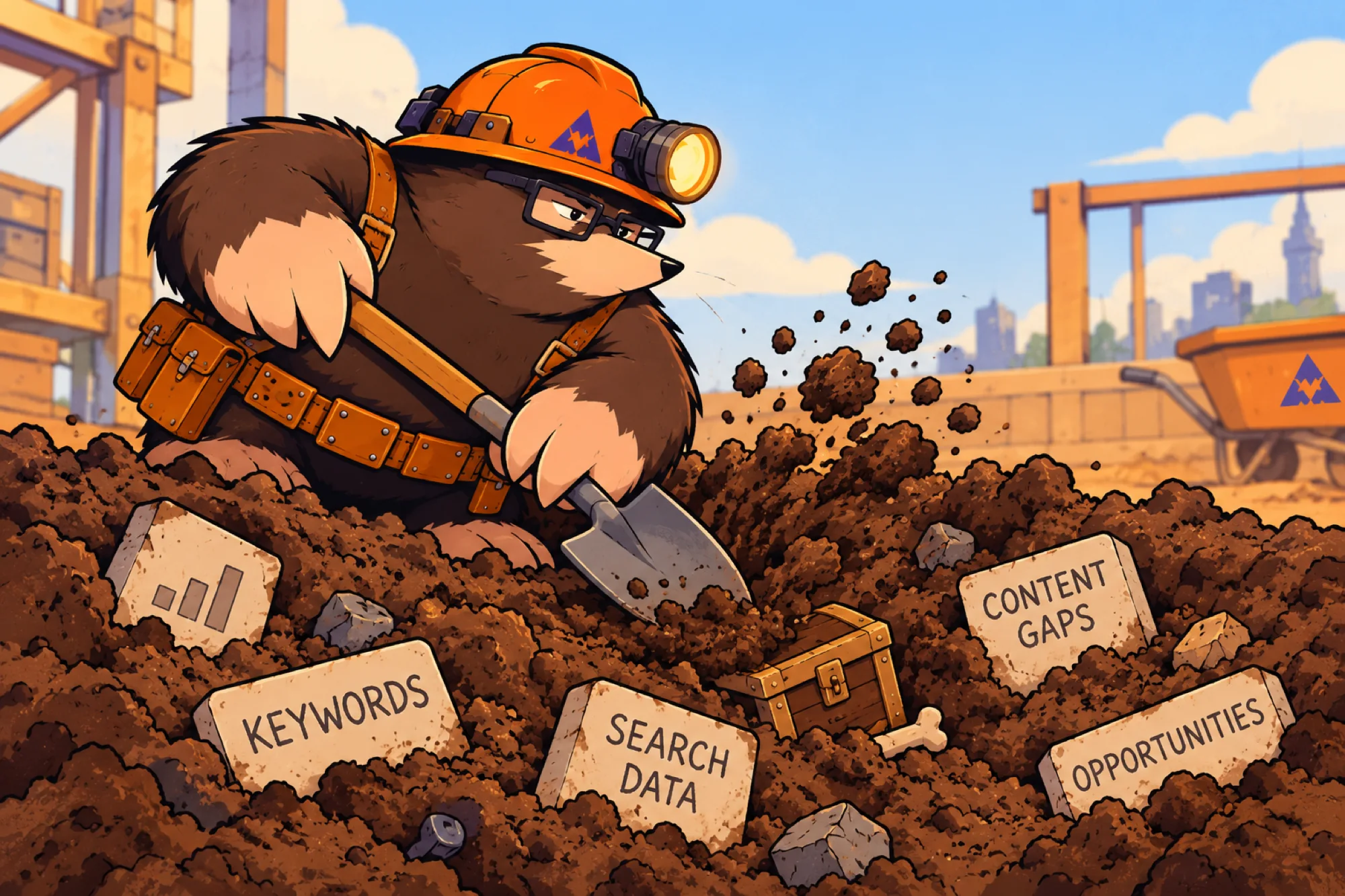 SERPMOLE Foreman digging through keywords, search data, content gaps and opportunities